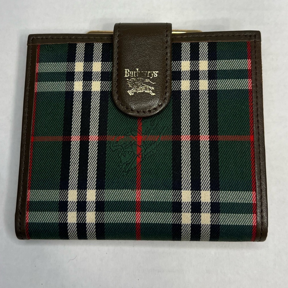 vintage Burberrys Green Nova check bi-fold kiss lock wallet